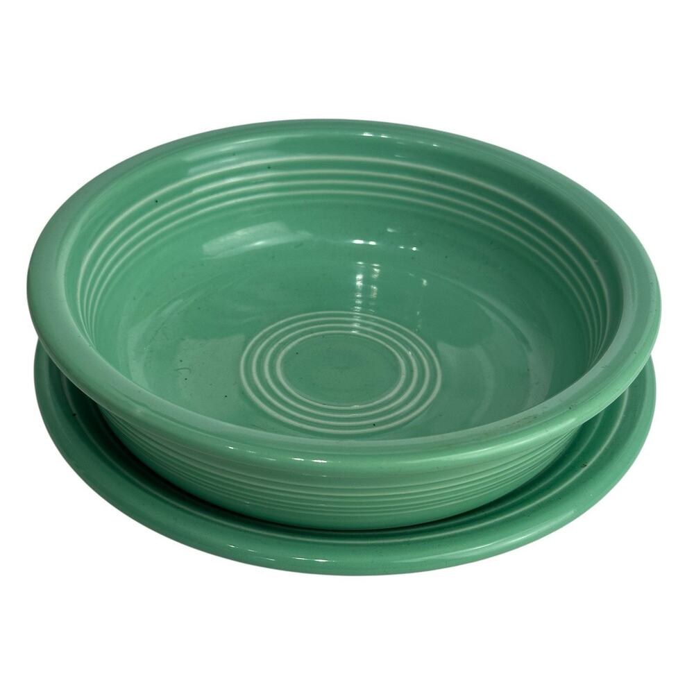 Homer Laughlin Genuine FIESTA Green Glaze Serving Bowl And Plate Set